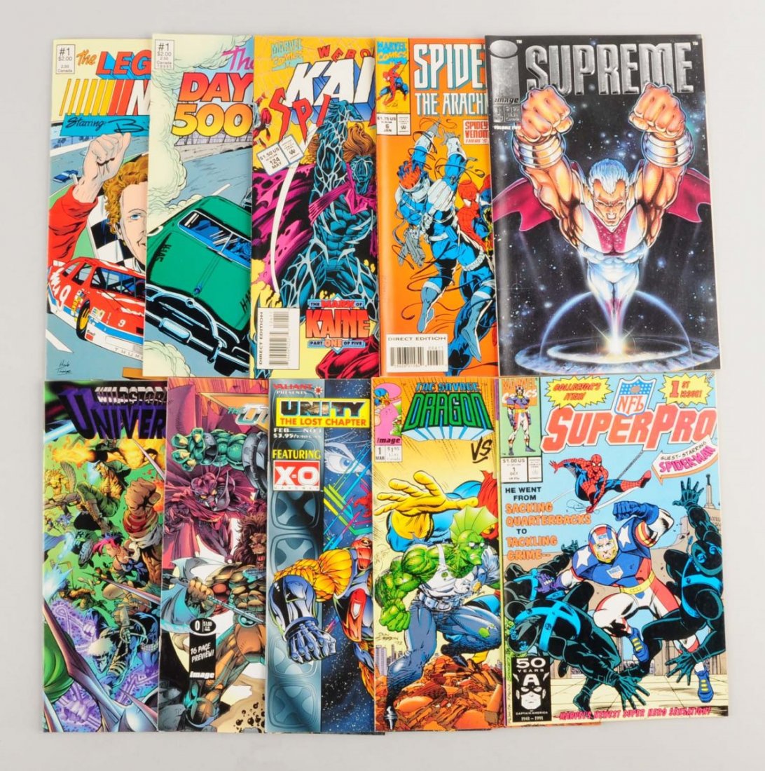 Lot of 150+ Copper & Modern Age Comic Books.: Titles in this lot include Monster Hunter, Legends of Nascar, Conan, Eclipso, Storm Watch, Brigade, Doctor Strange, and numerous other titles. Condition (Excellent).