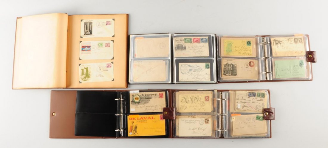 Lot of Early First Day Covers.: 1880 - 1920 Hotel envelopes, 1870 - 1920 Envelopes/Zepplin, 1890 - 1920 first day covers, 1890 - 1910 envelopes, 1910 - 1930 first day covers. Five albums approximately 200 first day covers/envelopes.