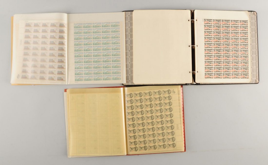 U.S.A. Lot of Mint Commemorative Stamp Sheets.: Three albums. One - 16 sheets $39.50. 85 sheets two - 27 $156.00. Three - 42 $80.00. Total face value $432.00