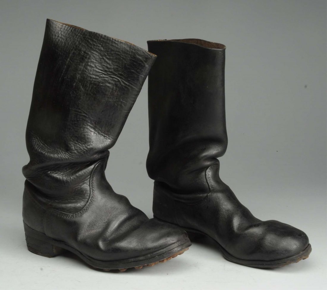WWII German Hob Nail Boots.: Wear on bottom of the left boot.