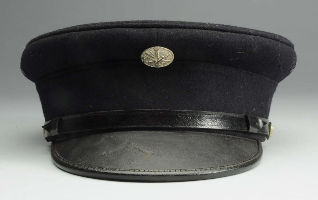 Firemens Cap 1930s 40s.: Made by Eric Everson Ross Company. 88 Chamber St. New York. Sweat shield is celluloid size 7 - 1/8".Condition (Excellent).
