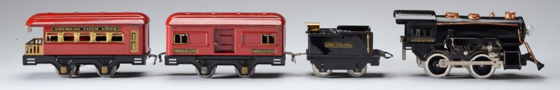 American Flyer 1935 Passenger Set.: Includes one no number steam locomotive the paint on this is all original. However, locomotive has been rewheeled, has new side rods and a new roller pick-up. Tender is complete and all original. Has 