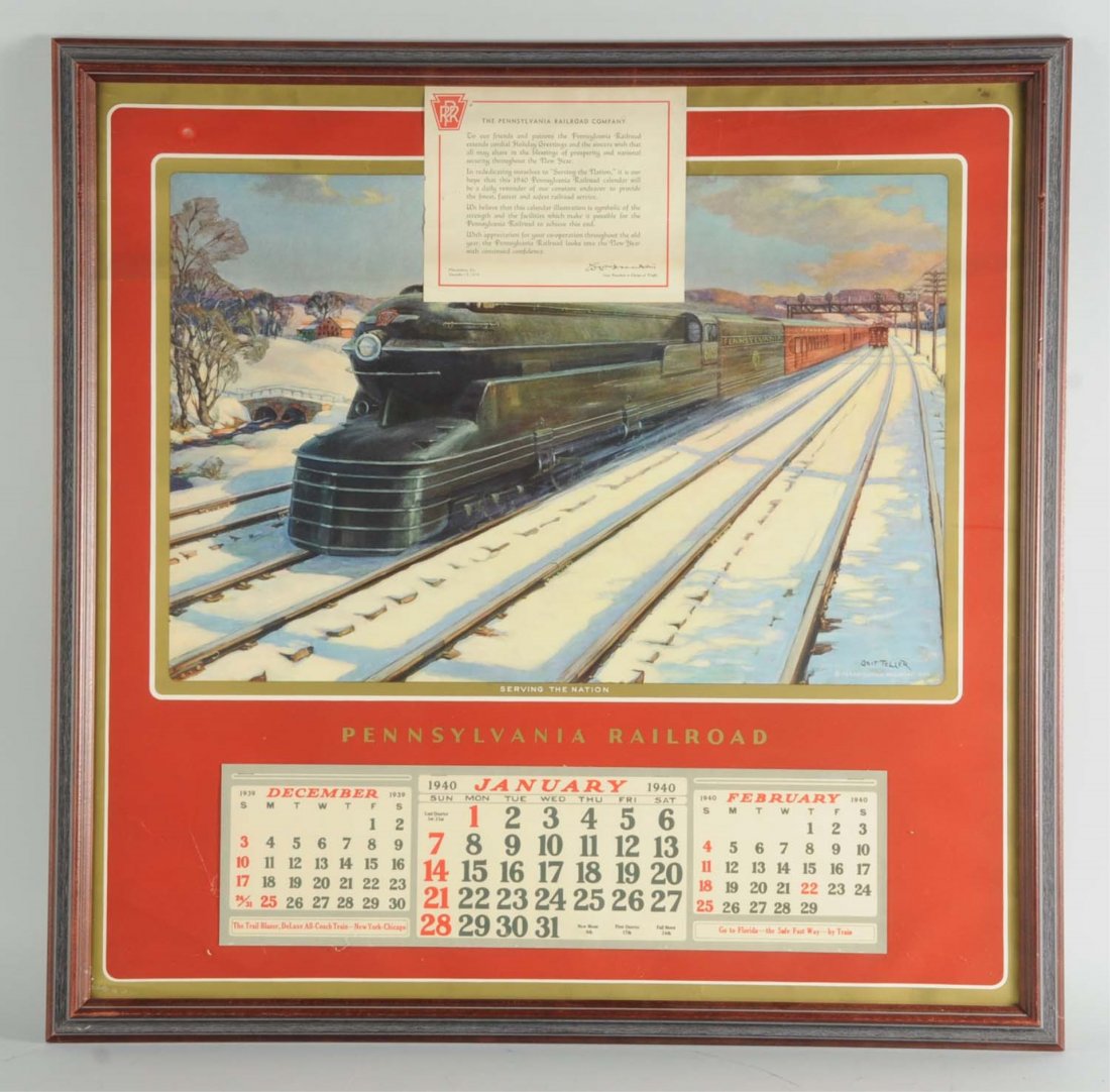 1940 PRR Calendar by Griff Teller.: Calendar is complete and original. Professionally framed. Condition (Excellent).