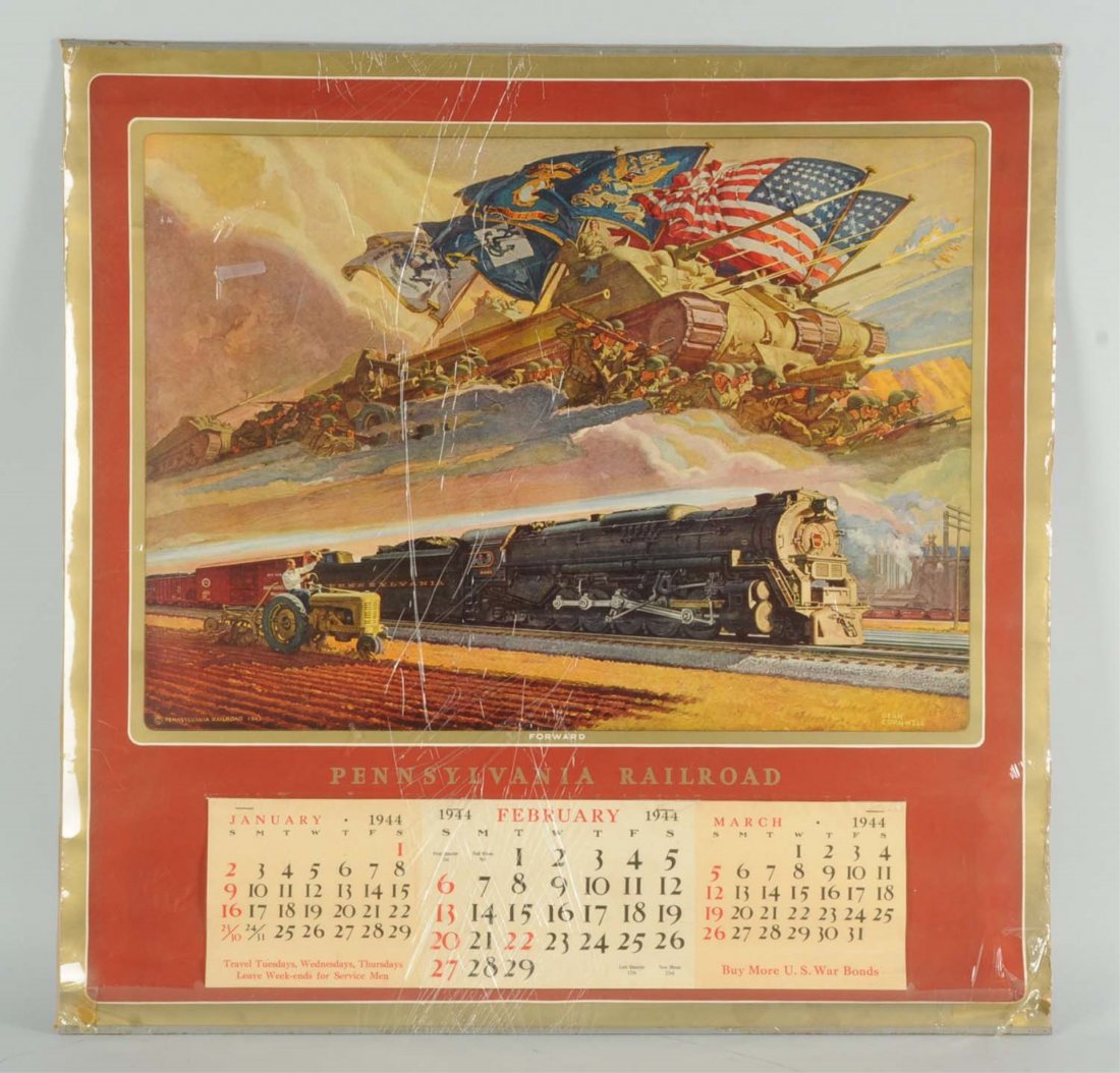 1944 Pennsy Calendar.: Done by Dean Cornwell. Calendar is complete. Has some creases along the edges. Condition (Very Good).