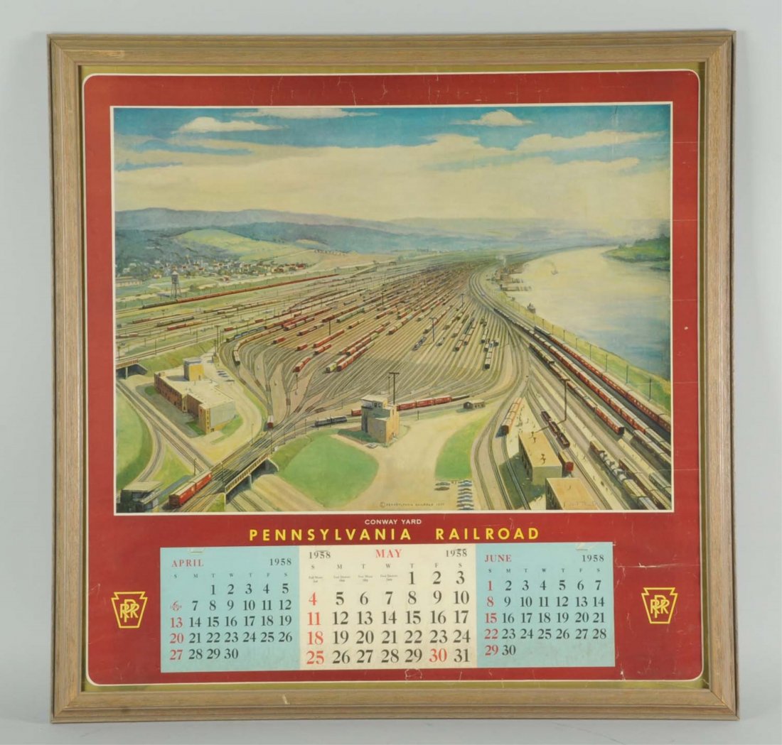 Griff Teller 1958 PRR Conway Yard.: Missing some calendar pad. Has various creases. Professionally framed. Condition (Very Good).