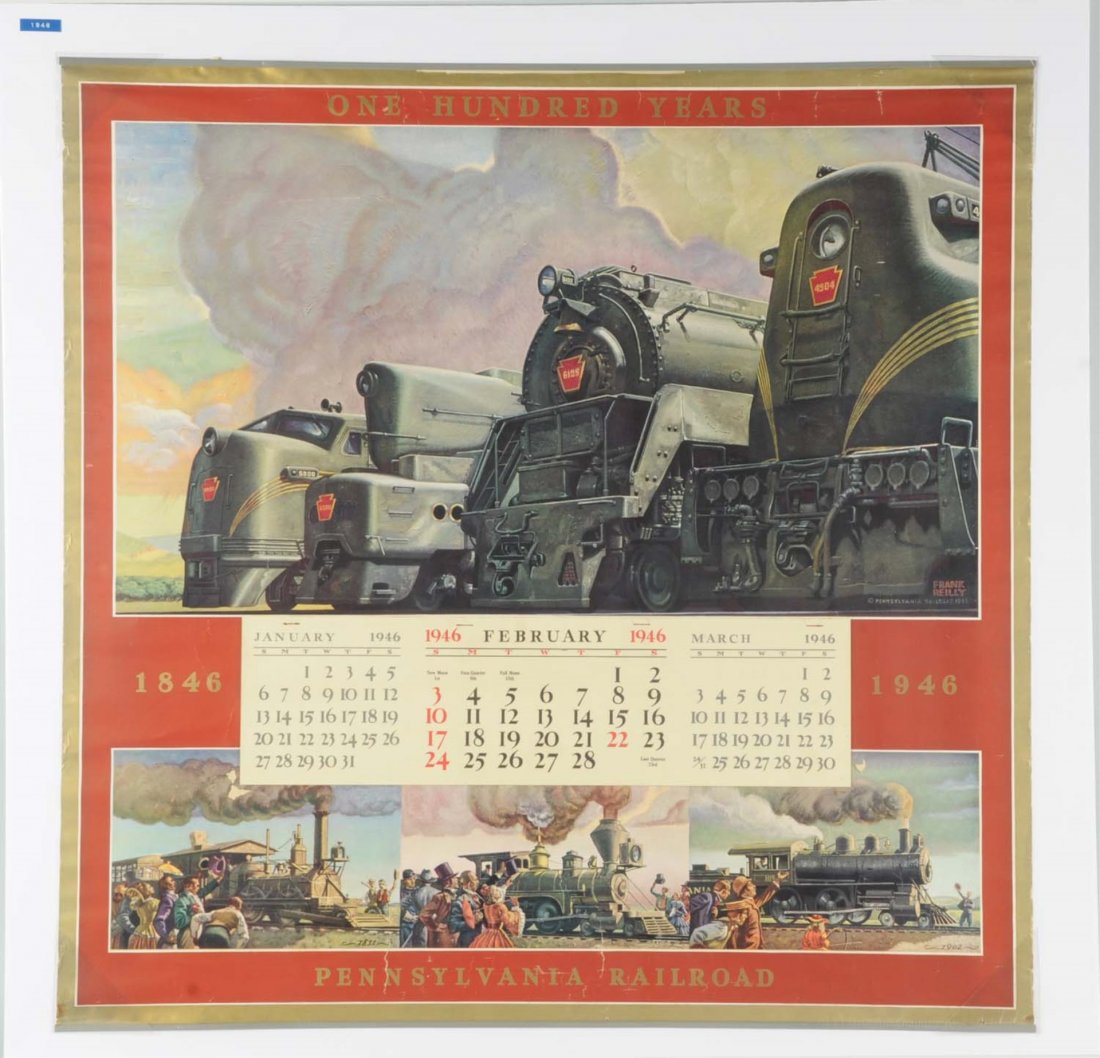 1946 One Hundred Years Calendar.: It is done by Frank Riley, and has some minor creases. Condition (Excellent).