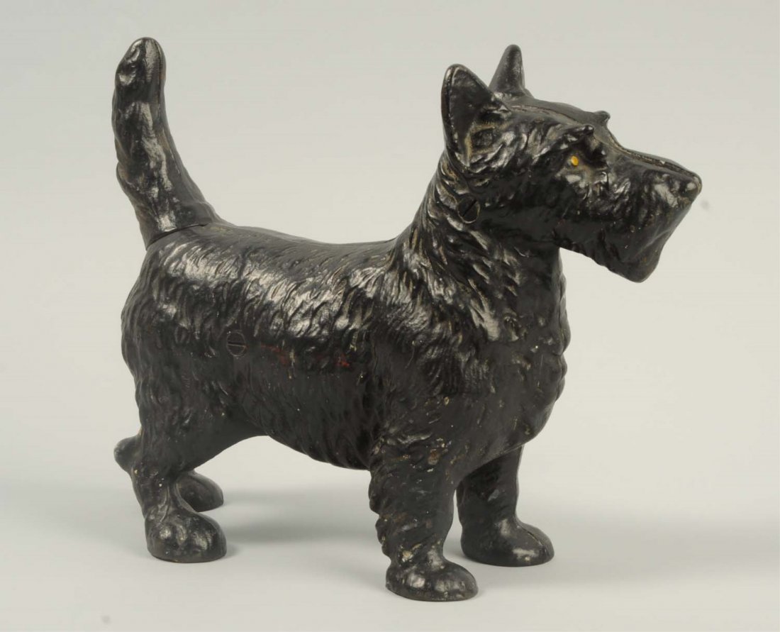 Cast Iron Standing Scottie Dog Doorstop.: Hubley, cat. #305. Full-figure. Condition (Excellent). Size 9" T.