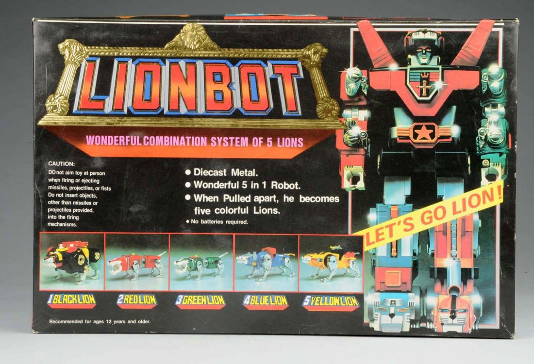 Diecast Lionbot Robot Space Toy.: The toy includes the original box marked 'Made in Taiwan'. It has many small pieces to make five different space robot combinations. The toy is missing a couple pieces, and it is slightly used, but it