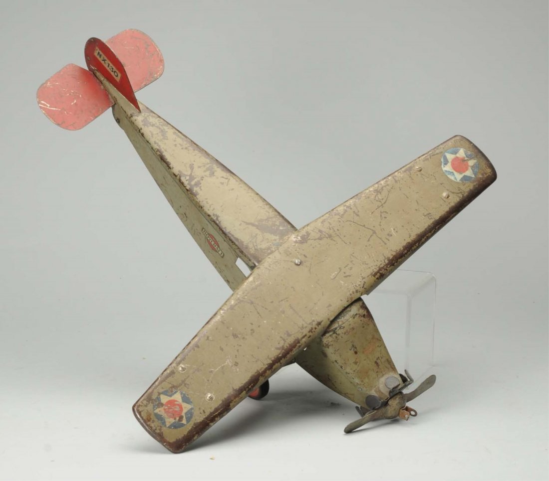 Pressed Steel Steelcraft Boycraft Airplane: All original. Single prop. Significant paint loss and scratching throughout. Condition (Good). Size 24" L.