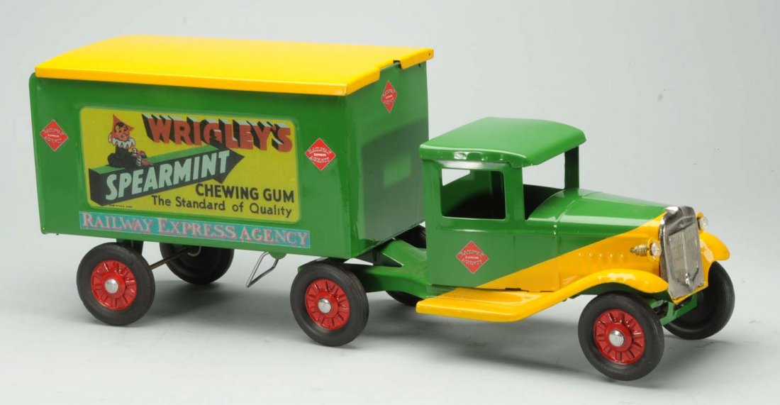 Pressed Steel Buddy L Wrigley's Truck.: Professionally restored. Electric headlights. Condition (Restored). Size 22 - 1/2" L.