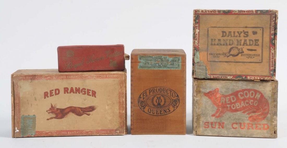 Lot of Tobacco Boxes.: Includes Red Ranger, Daly's Handmade, El Producto, Red Coon, and Royal Swan. Various amounts of wear. Condition (Very Good - Excellent). Size 9 - 1/2" L.