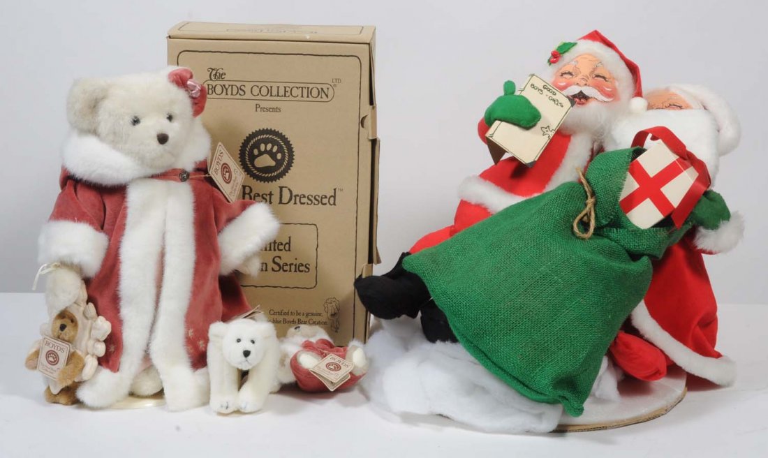 Lot of 2: Boyd's Santa Bear & Cloth.: Includes Annabee Mr. and Mrs. Santa Claus dolls. Condition (Good). Size Largest: 16" T.