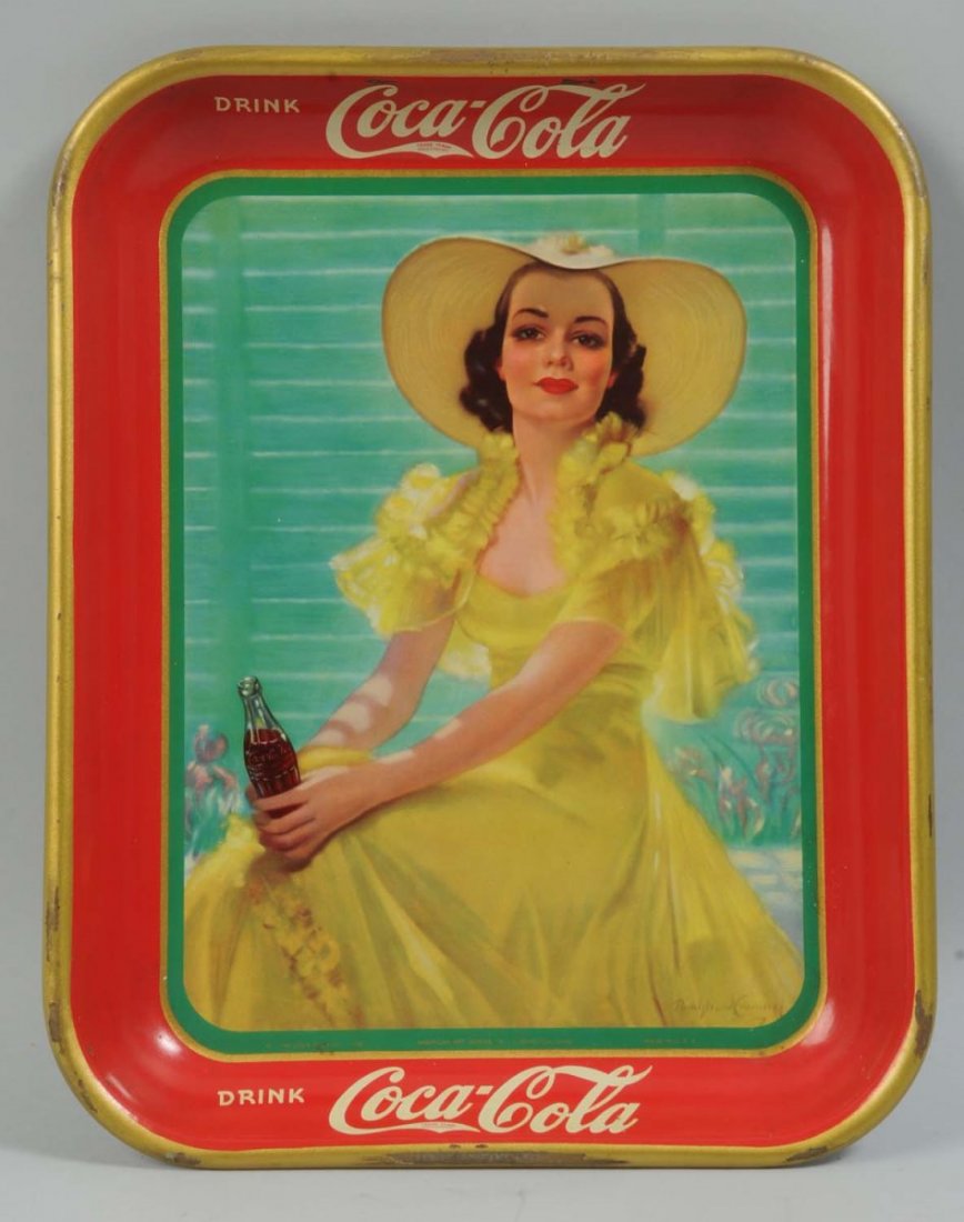 1938 Coca-Cola Tray.: Very clean and bright with only some rim chips. Condition (Excellent). Size 13" L.
