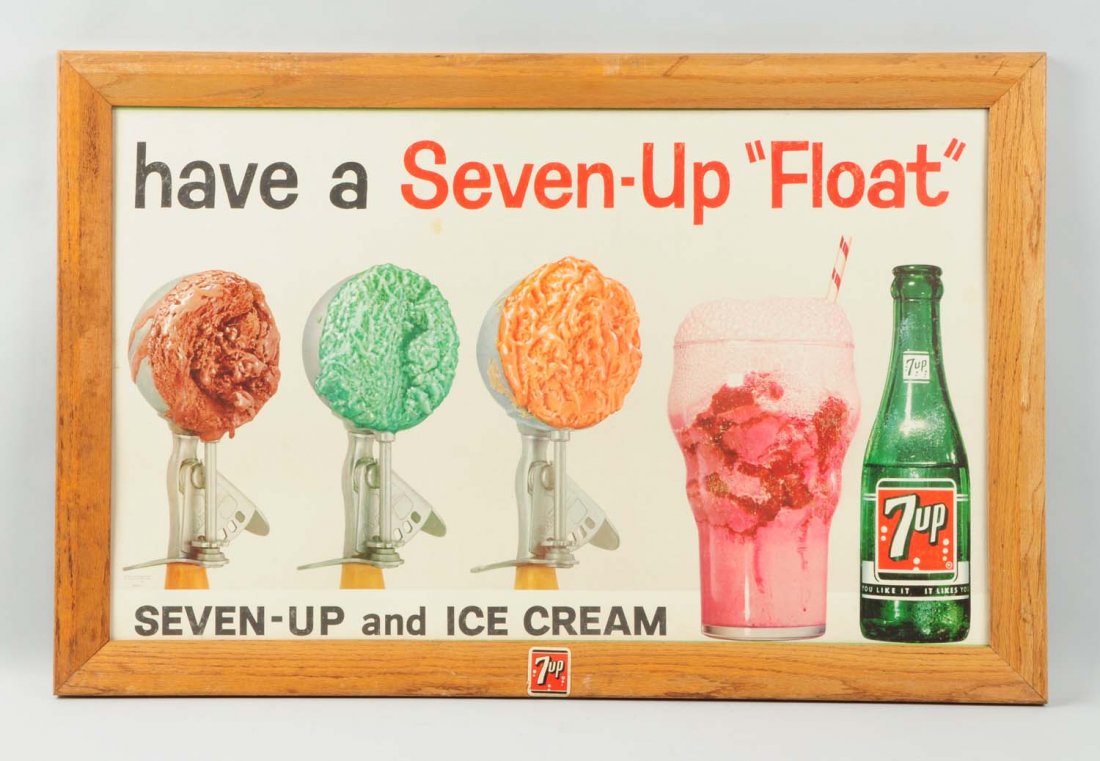 7-Up Poster in Marked Frame.: 1960 and very little wear at all. Condition (Excellent Plus). Size 37" x 24" .