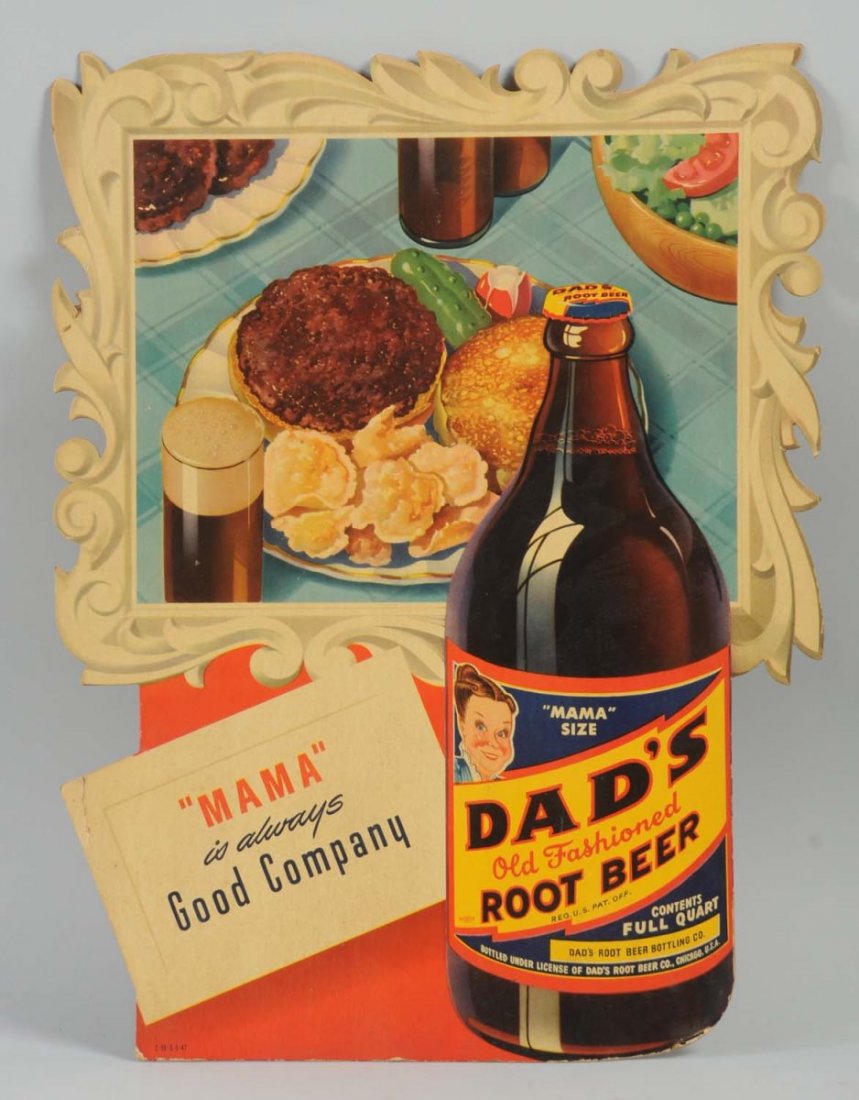 Dad's Root Beer Cardboard Standup Sign.: This Dad's sign has an easel back. Just a few minor bends and bumps. Condition (Very Good Plus). Size 16 - 1/2" x 21 - 1/2".