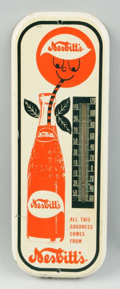 1960s Nesbitt's Soda Advertising Thermometer.: This great little Nesbitt's Orange Soda thermometer has only very minor wear overall. Condition (Excellent). Size 15 - 1/2" L.