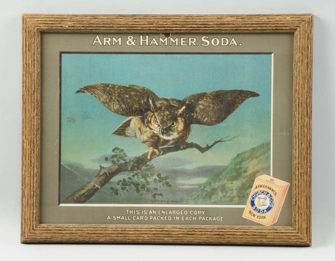 Arm & Hammer Early Cardboard Sign.: Framed under glass with only light wear and a few smaller marks and spots. Condition (Excellent Plus). Size 16" x 13".