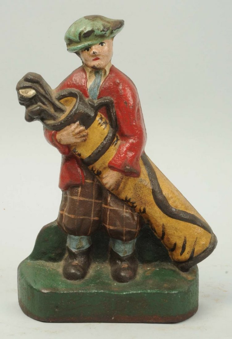 Cast Iron Golf Caddy Doorstop.: Reproduction. Condition (Excellent). Size 8 - 1/2" T.