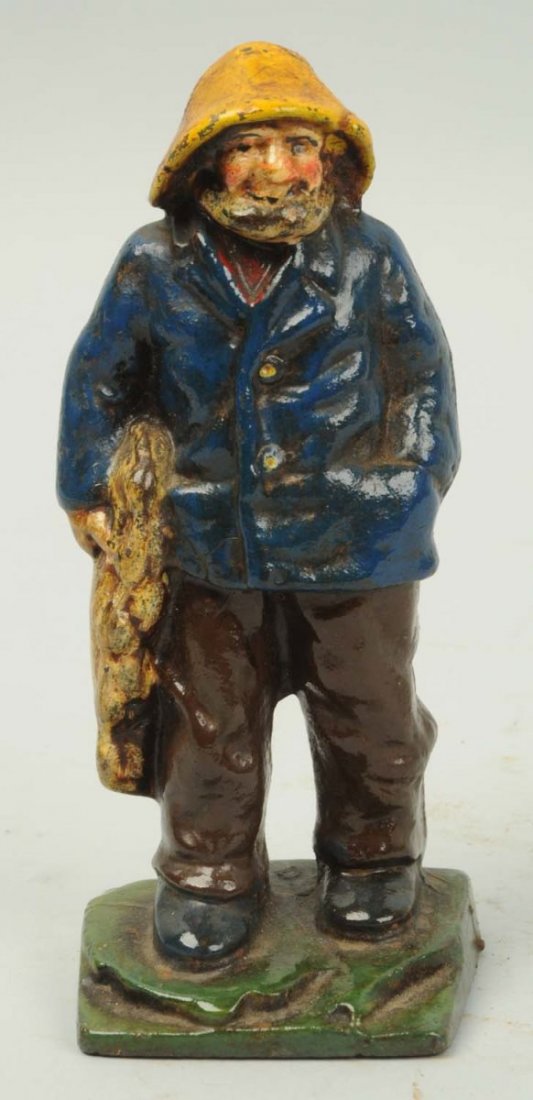 Cast Iron Whaler with Fishing Net Doorstop.: Repainted. Condition (Very Good). Size 6 - 1/4" T.