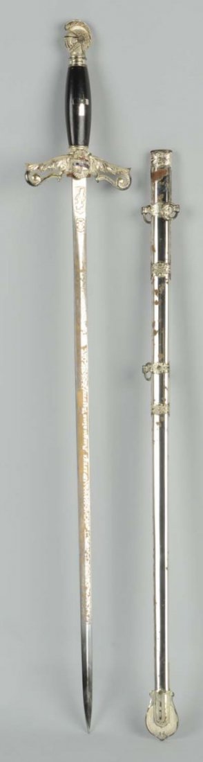 Knights of Columbus Ceremonial Sword.: This sword was made by McLilley and Company in Columbus, Ohio. Its in great condition. The scabbard has some rust spots, however. Condition (Very Good). Size 34 - 1/2" L.