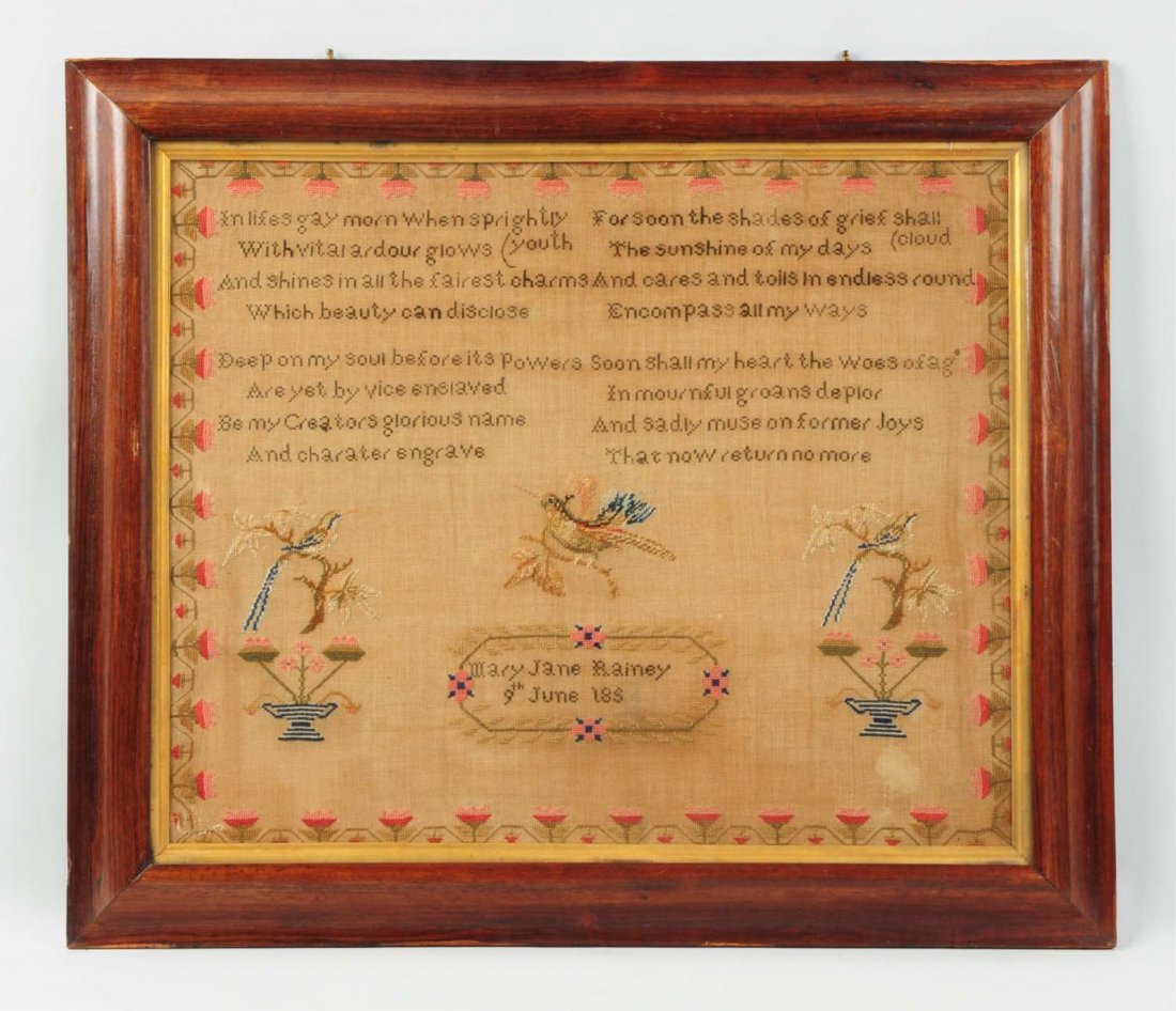 Mid 1800s Large Framed Sampler.: Displays very well! Condition (Very Good). Size 32" x 27- 1/2" .