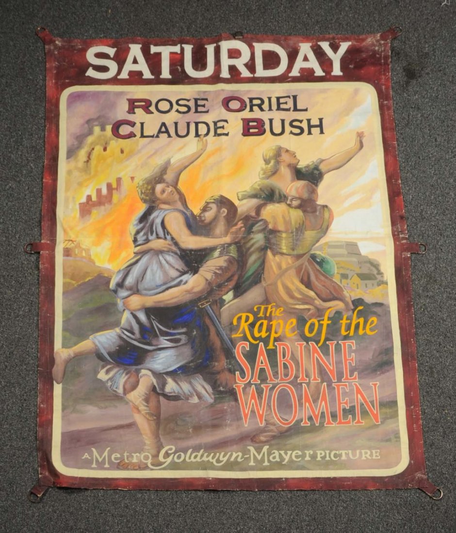 Canvas Movie Poster "Rape of the Sabine Women".: This more modern painted canvas poster was intended as a prop for the play "The Fantastiks". Condition (Very Good).