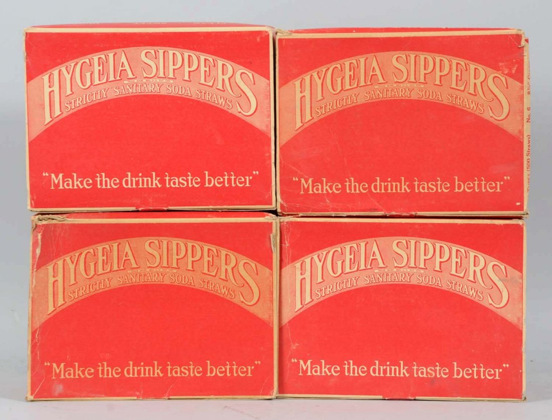 4 Full Hygeia Straw Boxes.: Each has 500 individually wrapped straws with light to moderate box wear. Condition (Excellent). Size Each Box: 9 - 1/2" L.