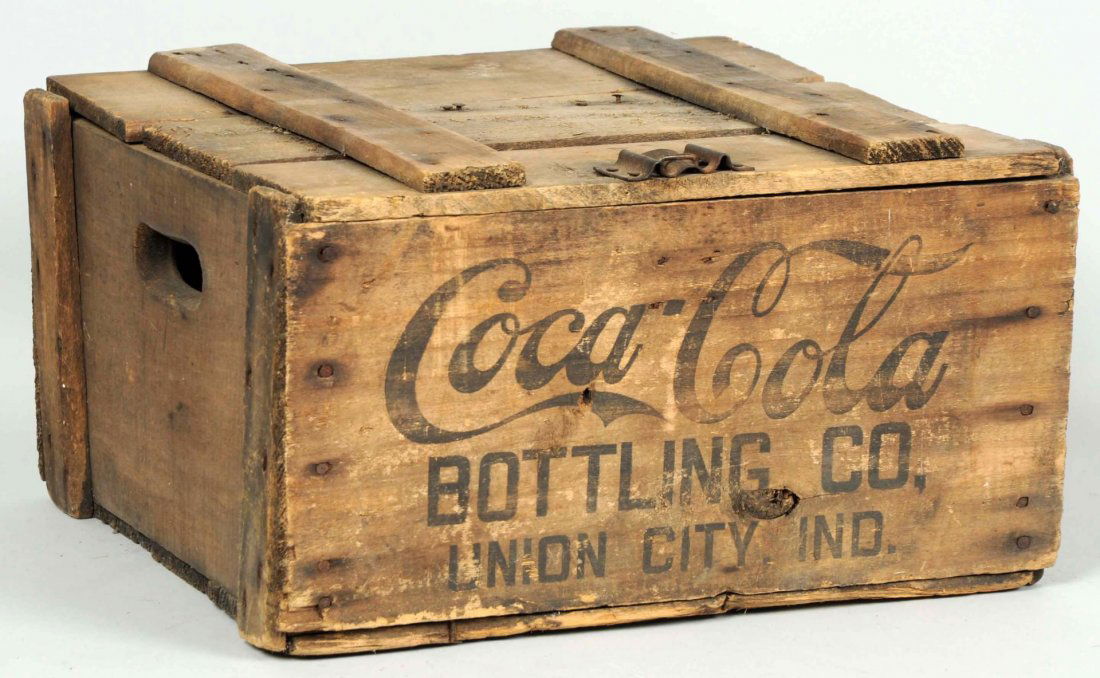 1905-1910 Coca-Cola Wooden 36 Bottle Crate.: From Union City, Indiana. Has strong stencil remaining on the front and a weaker one on the back. Designed to accommodate earlier Hutchinson bottles. Condition (Very Good). Size 17" L .