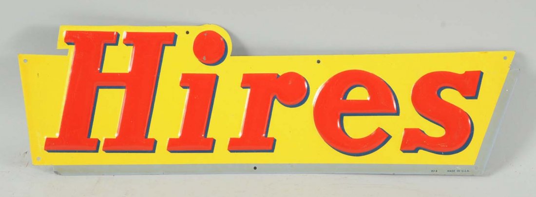 Hires Root Beer Embossed Tin Sign.: This sign has a small minor bend at the lower left. Overall, it is a very clean and attractive sign. Condition (Excellent). Size 17" L.