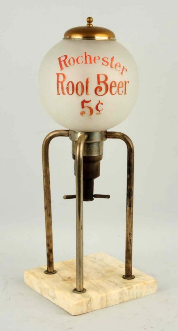 Early Rochester Root Beer Syrup Dispenser.: C. 1900 and all original in metal, glass, marble. Moderate overall wear. Condition (Very Good). Size 22" T.