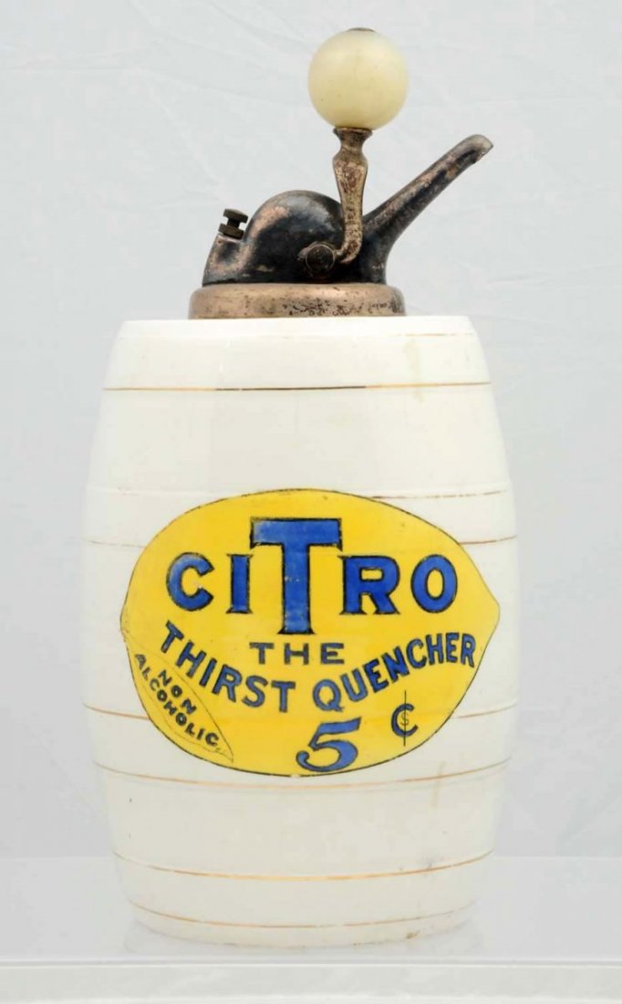 Citro Barrel Syrup Dispenser with Ball Pump.: Moderate wear only, with small stains and tiniest marks. Condition (Excellent).