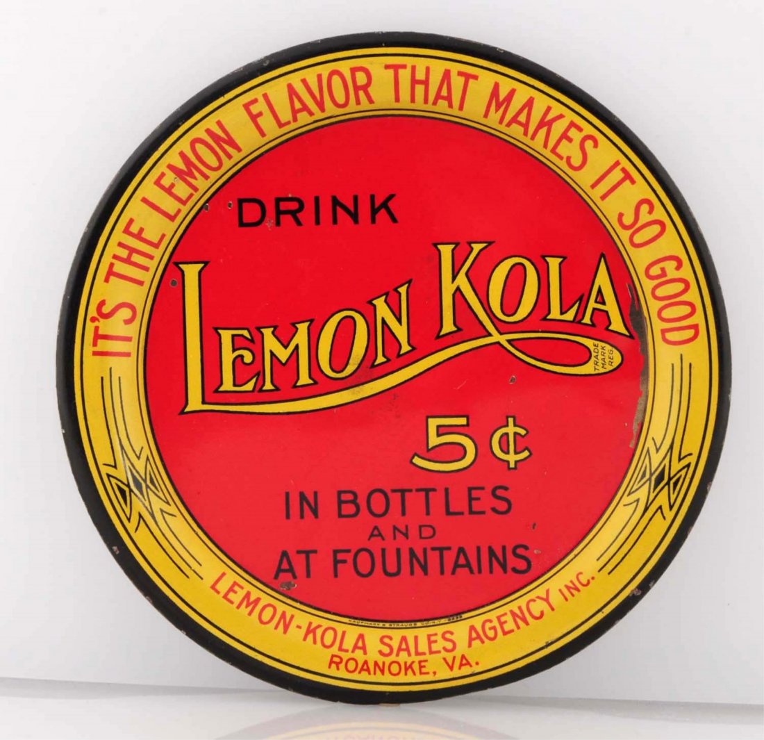 1905 Lemon Kola Tip Tray.: Shallow dents and small paint loss. Condition (Very Good). Size 4 - 1/4" Dia.
