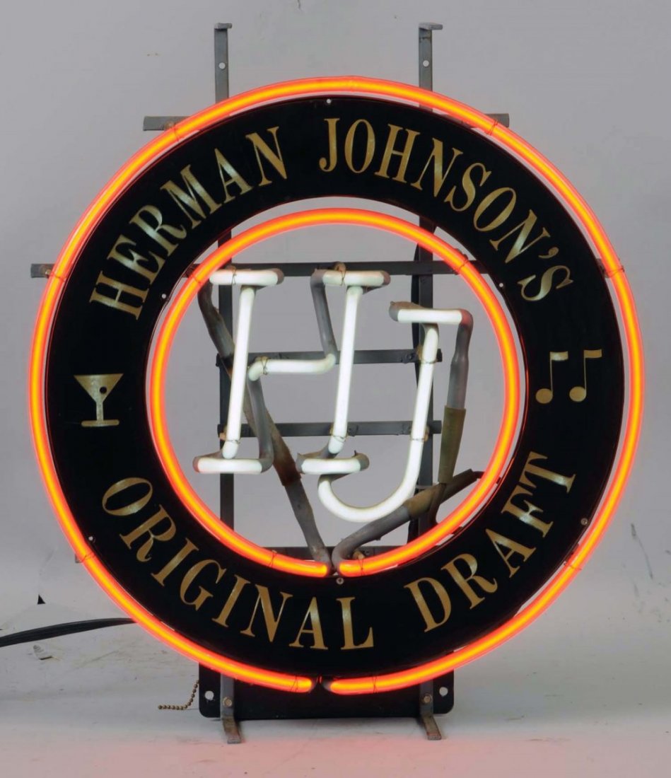 Herman Johnson Beer Neon Sign.: Two colors with light soiling. Condition (Near Mint). Size 21" T.