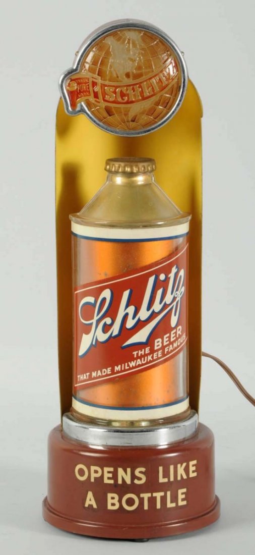 Schlitz Beer Lighted Sign.: Circa 1940s-1950s. Just a few marks and spots with light wear. Condition (Excellent). Size 17 - 1/4" T.