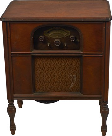 Atwater Kent Wood Lowboy 3-Knob Radio Console Model 74.: Atwater Kent Wood Lowboy 3-Knob Radio Console Model 74 Halfmoon Dial w/Arrow Pointer, 2 Toggles 30.25” x 25” x 17”. </