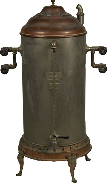 Early Van Kitchen Equipment Copper Water Heater.: Early Van Kitchen Equipment Copper Water Heater No. SE350.11E.AA w/Williams Vulcodisc Valves, The John Van Range Co. Cincinnati, OH, U.S.A.