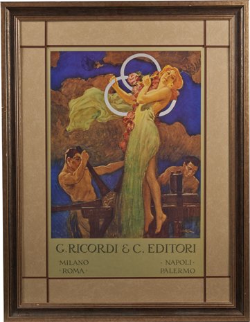 Leopoldo Metlicovitz “G. Ricordi & C. Editori” Poster.: Leopoldo Metlicovitz “G. Ricordi & C. Editori” Poster In Frame 27” x 35”.