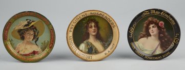 Lot Of 3 Small Round Tin Advertising Tip Trays.: Lot Of 3 Small Round Tin Advertising Tip Trays: 1 The May Company “Ohio’s Largest Department Store” featuring logo & pretty lady, 1 Yeungling’s Bottled Beer, Porter And Ale, Born 1829 Pottsvil