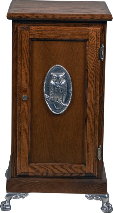 Wooden Clawfoot Slot Machine Stand.: Wooden Clawfoot Slot Machine Stand w/ owl casting & door - 19” x 19” x 34”h.