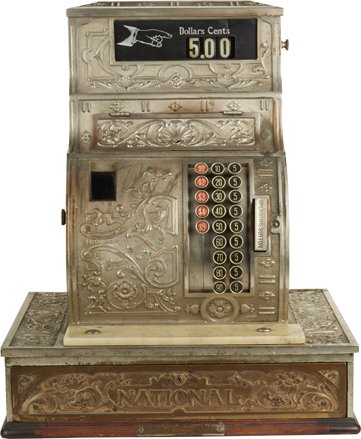 National Cash Register Nickel Plated Candy Store Model.: National Cash Register Nickel Plated Candy Store Model 1031 w/1000 Class Floral Pattern & Double-Sided Sale Display, Serial No. 799677 c1909, Rare & In Original Condition.