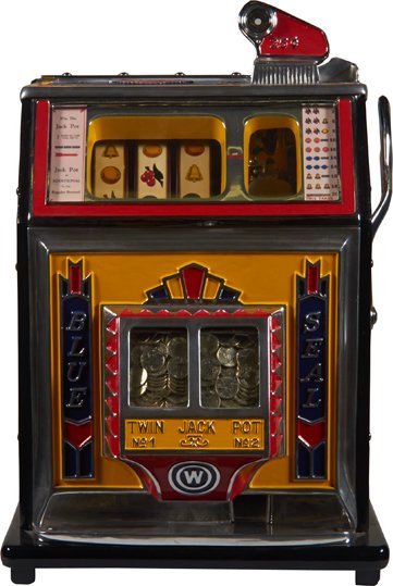 25 Cent Watling Blue Seal Twin Jackpot Slot Machine.: 25 Cent Watling Blue Seal Twin Jackpot Slot Machine, c1934, Complete & Correct Restoration w/ Keys.
