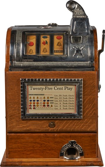 25 Cent Jennings Gooseneck 3-Reel Slot Machine.: 25 Cent Jennings Gooseneck 3-Reel Slot Machine, c1922, Restored w/ Key.