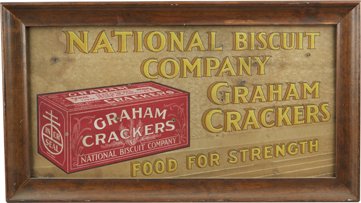 National Biscuit Company Graham Crackers Litho.: National Biscuit Company Graham Crackers Litho. Advertisement In Frame, “Food For Strength” 23” x 13”.
