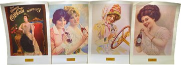 Lot Of 4 Coca Cola Calendar Girl Prints.: Lot Of 4 Coca Cola Calendar Girl Prints: 1- “1903 Lillian Norton Nordica”, American operatic soprano from New York Metropolitan Opera House, “Drink Carbonated Coca-Cola In Bottles 5 Cents”, 1-