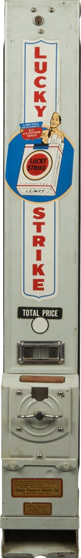 Coin-Op Lucky Strike Advance Machine Co. Unit C Wall.: Coin-Op Lucky Strike Advance Machine Co. Unit C Wall Mount Cigarette Vending Machine c1925, No key.