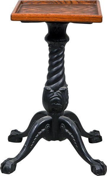 Slot Machine Stand On Ornate Metal Base.: Slot Machine Stand On Ornate Metal Base 32” Tall.