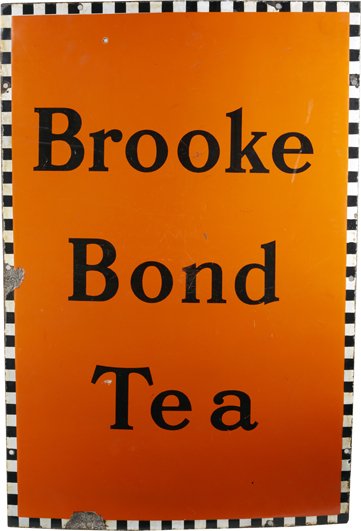 Brooke Bond Tea Porcelain Sign.: Brooke Bond Tea Porcelain Sign w/ checkered border 20” x 30”.