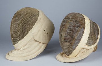 Lot Of 2 Early Fencing Masks.: Lot Of 2 Early Fencing Masks 1- With Mesh Front By Wilkinson Sword Co. Ltd., Made In England & 1- With Mesh Front & Sides By Salle d’Armes Santelli N.Y.C.