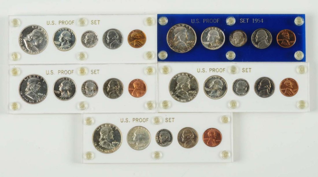 Lot of 5: Proof Sets.: 1950, 1951, 1952, 1953, and 1954. In plastic holders.