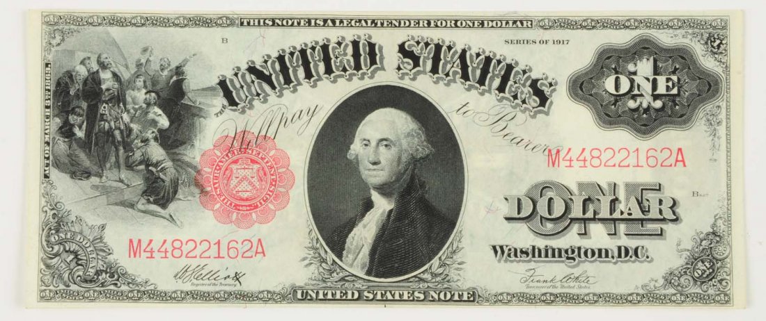 1917 1$ Large Note with Red Seal.: Elliot and White. Uncirculated.